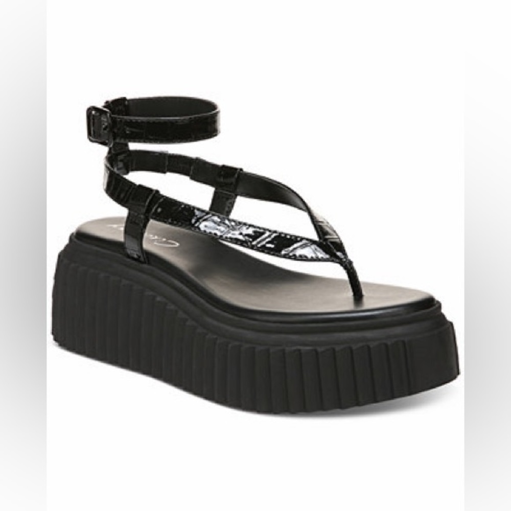 Circus by Sam Edelman Elana Black Crocodile Platform Sandal with Ankle Strap NWT